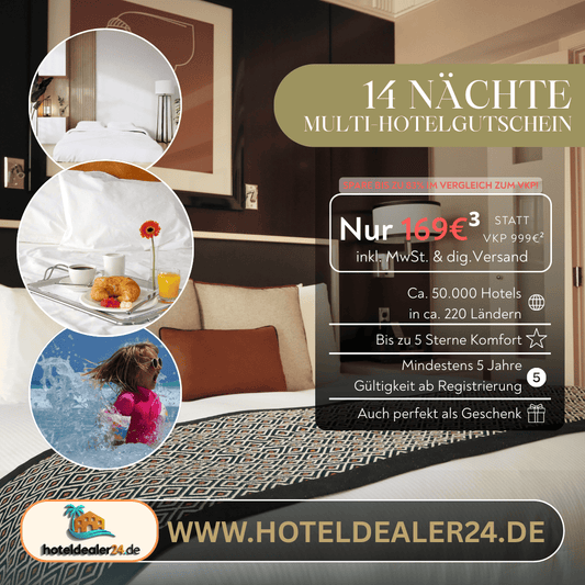 14 Nächte Multi-Hotelgutschein für 2 Personen im Doppelzimmer - hoteldealer24