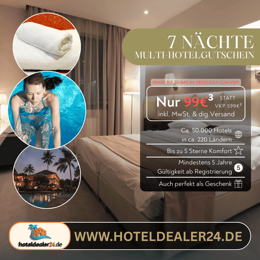 7 Nächte Multi - Hotelgutschein für 2 Personen im Doppelzimmer - hoteldealer24