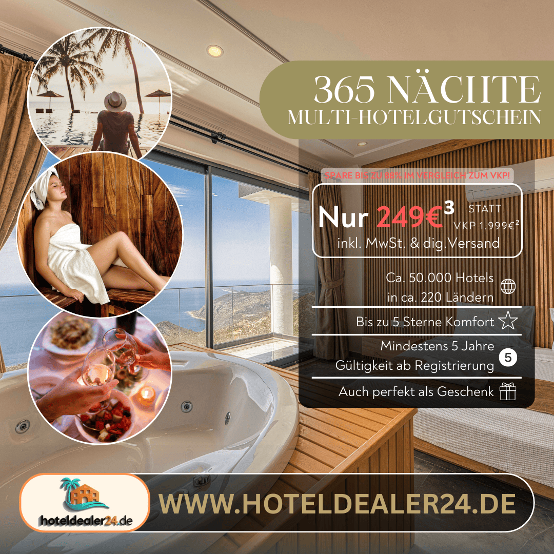 Digitaler Hotelgutschein – Hoteljahreskarte – 365 Nächte für Sie & Ihre Familie - hoteldealer24