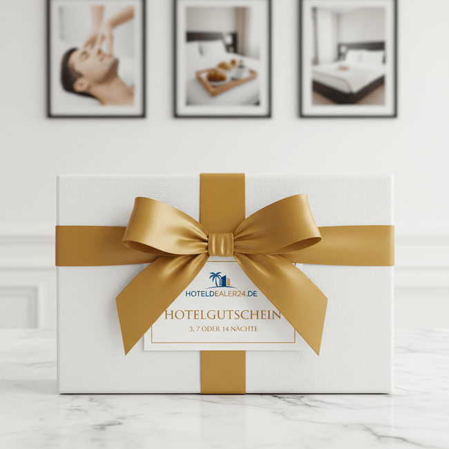 Multi-Hotelgutschein für 2 Personen mit Bildern zum Thema Wellness im Hintregrund - hoteldealer24